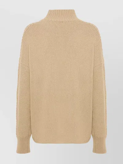 Malo Textured Knit Turtleneck Sweater With Long Sleeves In Brown