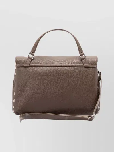 Zanellato Small Postina Studded Turn-lock Leather Tote Bag In Brown