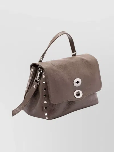 Zanellato Small Postina Studded Turn-lock Leather Tote Bag In Brown