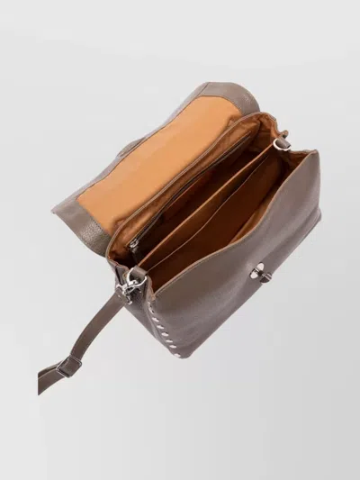 Zanellato Small Postina Studded Turn-lock Leather Tote Bag In Brown