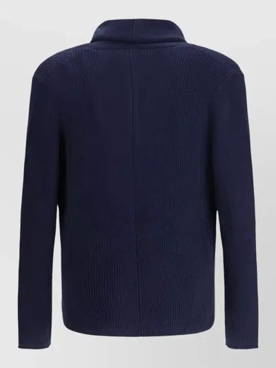 Brunello Cucinelli Double Breasted Ribbed Knit Button Cardigan In Blue