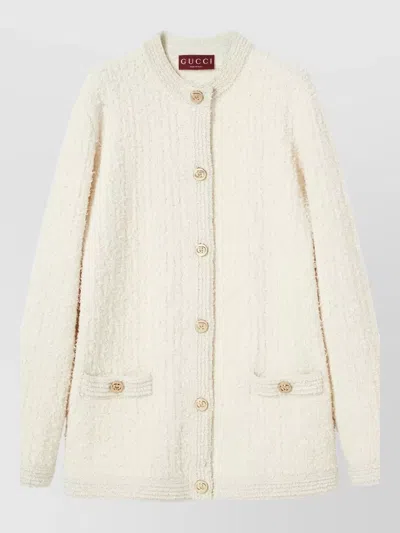 Gucci Women Ivory Stretch Boucle Cardigan In White