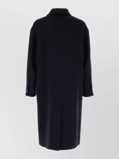 Loewe Wool Blend Long Coat Back Vent In Black