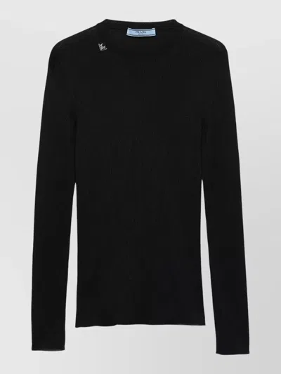 Prada Textured Wool Crewneck Sweater With Long Sleeves In Black