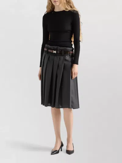 Prada Textured Wool Crewneck Sweater With Long Sleeves In Black