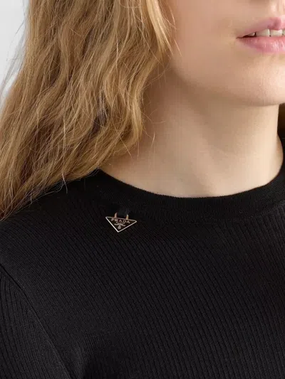 Prada Textured Wool Crewneck Sweater With Long Sleeves In Black