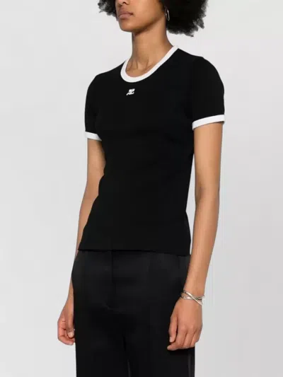 Courrèges Courreges Women Cotton T Shirt With Contrasting Profiles In Black
