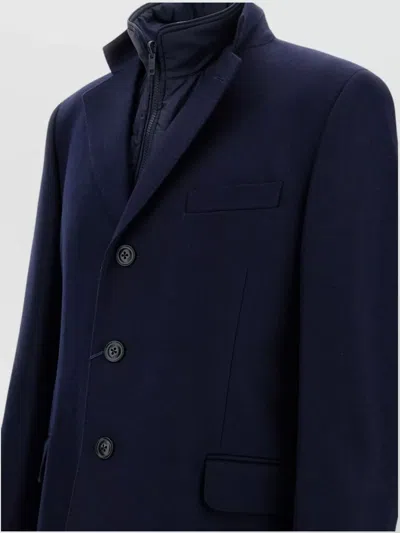 Fay Double Breasted Long Coat With Flap Pockets In Black