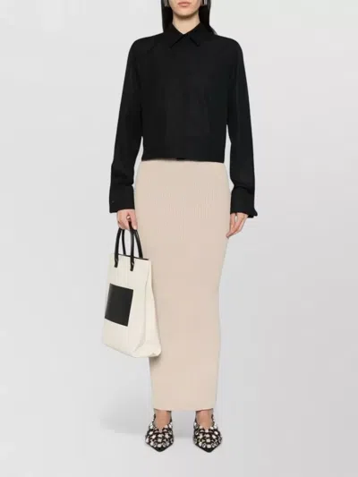 Max Mara High Waisted Ribbed Ankle Length Skirt In Neutral