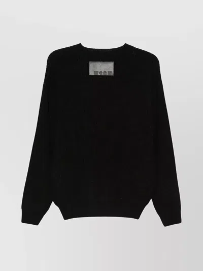 Msgm Knitted Sweater With Turquoise Stripe Hem Detail In Black