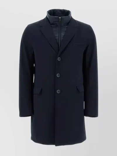 Herno Notch Lapel Long Sleeve Flap Pocket Coat In Blue