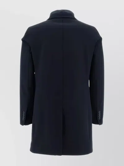 Herno Notch Lapel Long Sleeve Flap Pocket Coat In Blue
