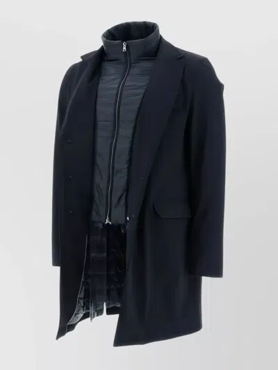 Herno Notch Lapel Long Sleeve Flap Pocket Coat In Blue