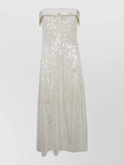 Alberta Ferretti Sequin Dress Floor Length Off Shoulder In Metallic