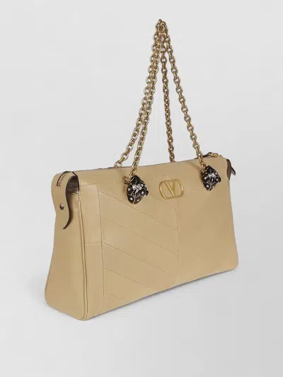 Valentino Medium Shoulder Bag Growl Patchwork Nappa In Neutral