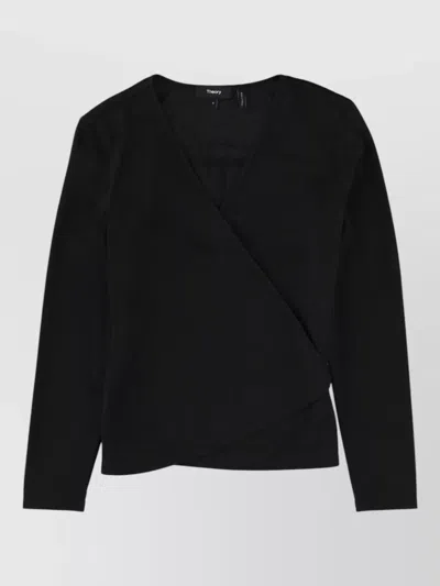 Theory Long Sleeve Knit Top Tie Back Wrap In Black