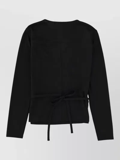 Theory Long Sleeve Knit Top Tie Back Wrap In Black