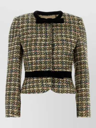Valentino Cropped Tweed Blazer Long Sleeves Buttons In Black