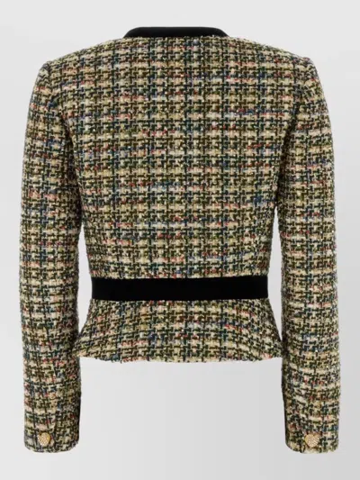 Valentino Cropped Tweed Blazer Long Sleeves Buttons In Black