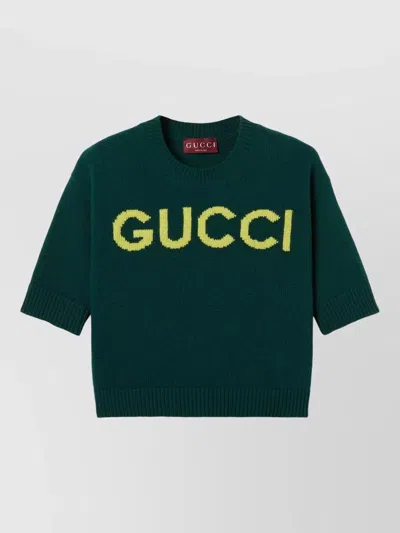 Gucci Women Wool Sweater With Frontal Logo Embroidery In Green