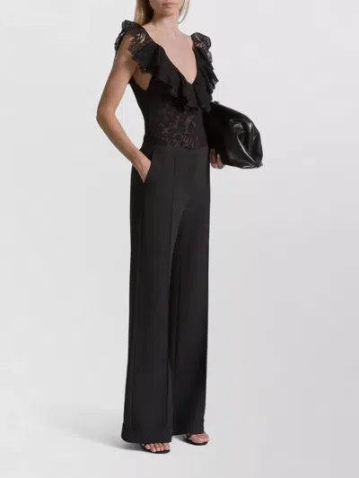 Alberta Ferretti Lace Bodysuit Deep Neckline Floral Pattern In Black