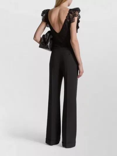 Alberta Ferretti Lace Bodysuit Deep Neckline Floral Pattern In Black