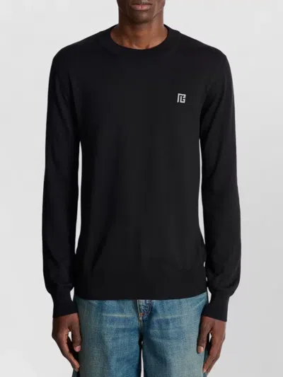 Balmain Long Sleeve Crew Neck Knit Sweater In Black