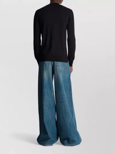 Balmain Long Sleeve Crew Neck Knit Sweater In Black