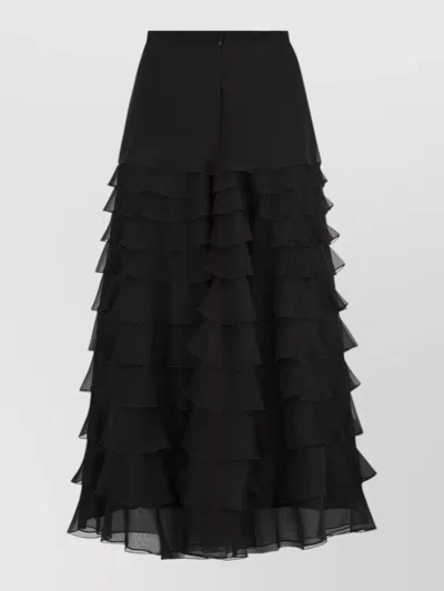 Dior High Waist Sheer Layered Ruffled Skirt In Black