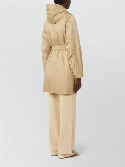 Weekend Max Mara Long Hooded Coat Quilted Belt And Pockets In Brown