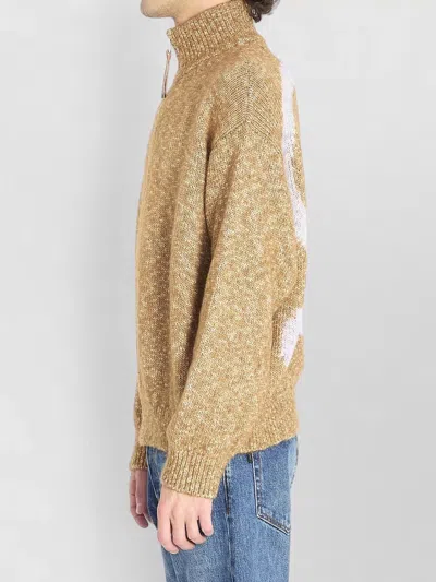 Loewe Zip Front Knitted Cotton Blend Cardigan In Brown