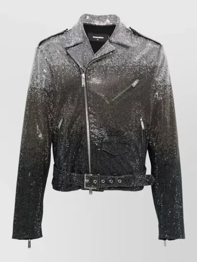 Dsquared2 Shadow Mini Jacket Belt Sequin Lapels In Gray