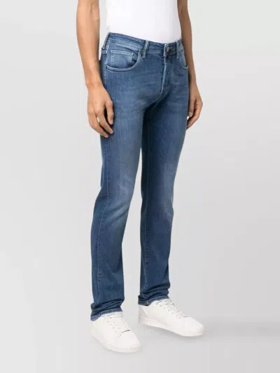 Incotex Faded Denim Trousers Featuring Belt Loops In Blue