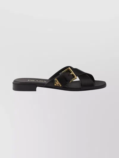 Prada Leather Crisscross Slides With Buckle In Multi