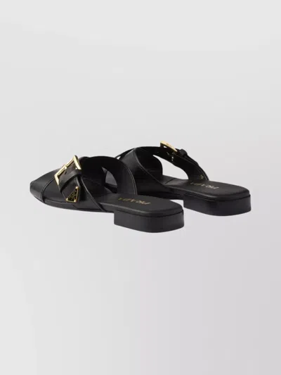 Prada Leather Crisscross Slides With Buckle In Multi