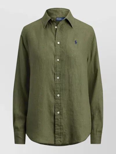 Polo Ralph Lauren Long Sleeve Shirt Collared Neck Buttons In Green