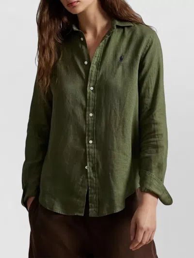 Polo Ralph Lauren Long Sleeve Shirt Collared Neck Buttons In Green