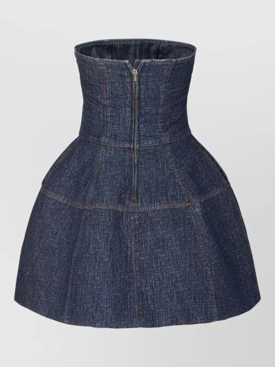 Fendi Strapless Denim Dress Structured Silhouette In Blue