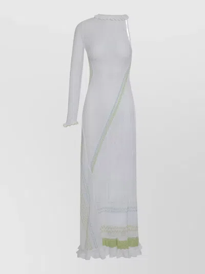 Roberta Einer One Shoulder Maxi Dress Sheer Ruffle Hem In Gray