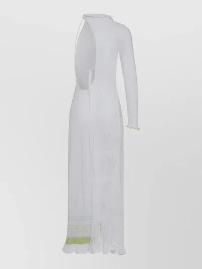 Roberta Einer One Shoulder Maxi Dress Sheer Ruffle Hem In Gray