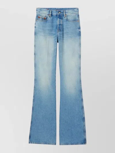 Gucci Cotton Denim Flare Pants With Bleached Effect In Blue