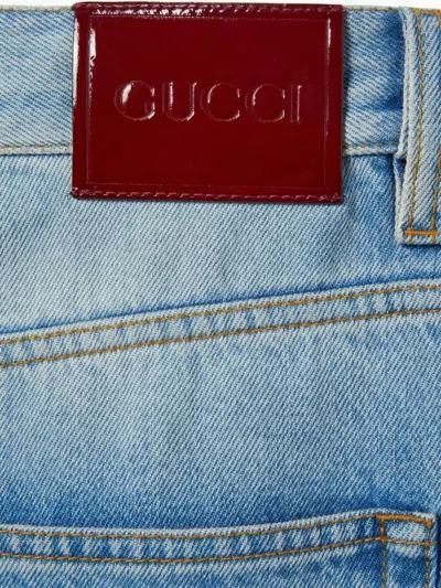 Gucci Cotton Denim Flare Pants With Bleached Effect In Blue