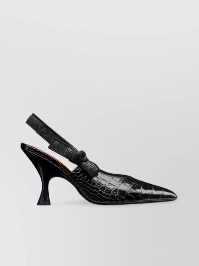 Dior Pointed Toe Slingback Pumps Crocodile Texture In Black