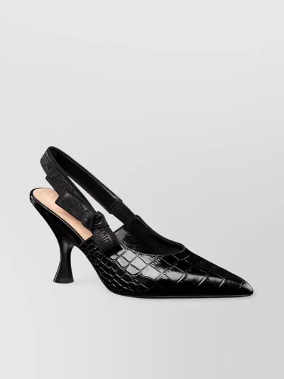 Dior Pointed Toe Slingback Pumps Crocodile Texture In Black