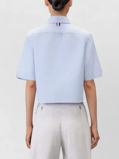 Thom Browne Cropped Cotton Shirt Boxy Fit Patch Pocket In Blue