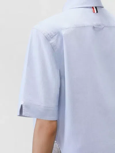 Thom Browne Cropped Cotton Shirt Boxy Fit Patch Pocket In Blue