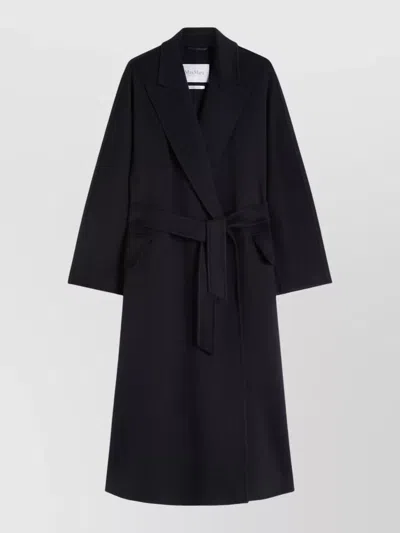 Max Mara Long Belted Coat Lapel Collar Pockets In Black