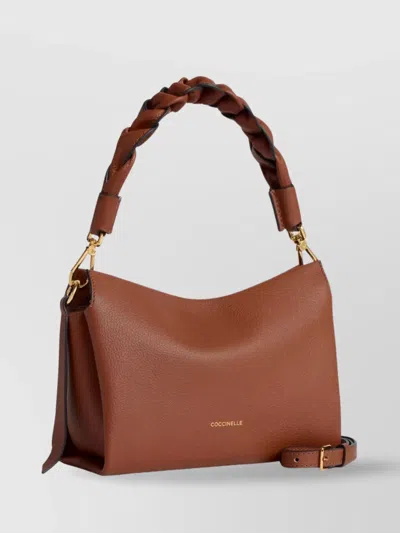 Coccinelle Grana Double Braided Handle Detachable Strap In Brown