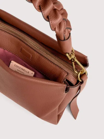 Coccinelle Grana Double Braided Handle Detachable Strap In Brown