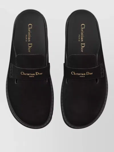 Dior Suede Mules Round Toe Rubber Sole In Black